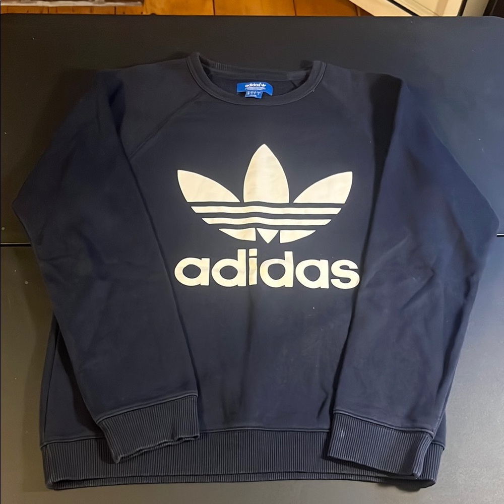 Women’s Adidas Navy Blue Crewneck Sweater with Trefoil Logo